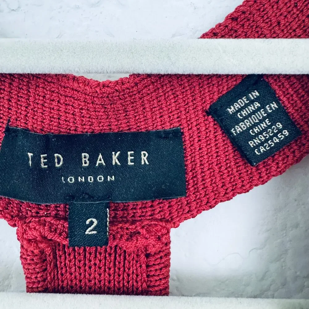 Ted Baker Womens Abrin Racerback Tank Sleeveless Sweater Size 6 Crochet Dark Red